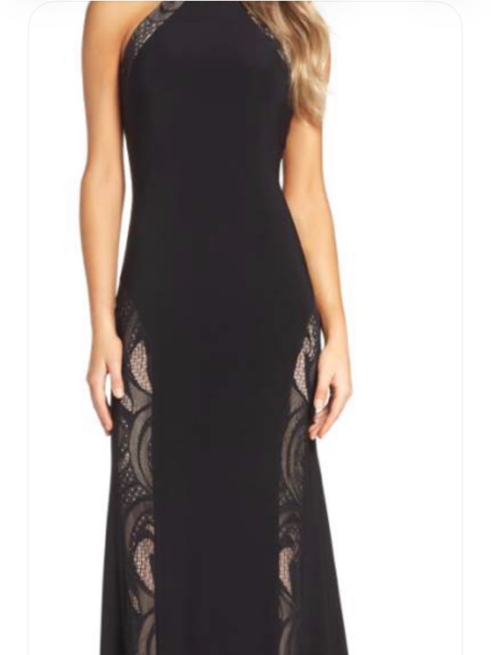 Black Halter gown/dress with Lace Insets